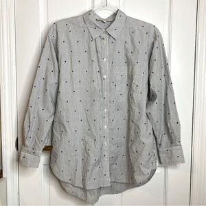LOFT Clip Dot pin Stripe Long Sleeve Button Up Blouse XS
